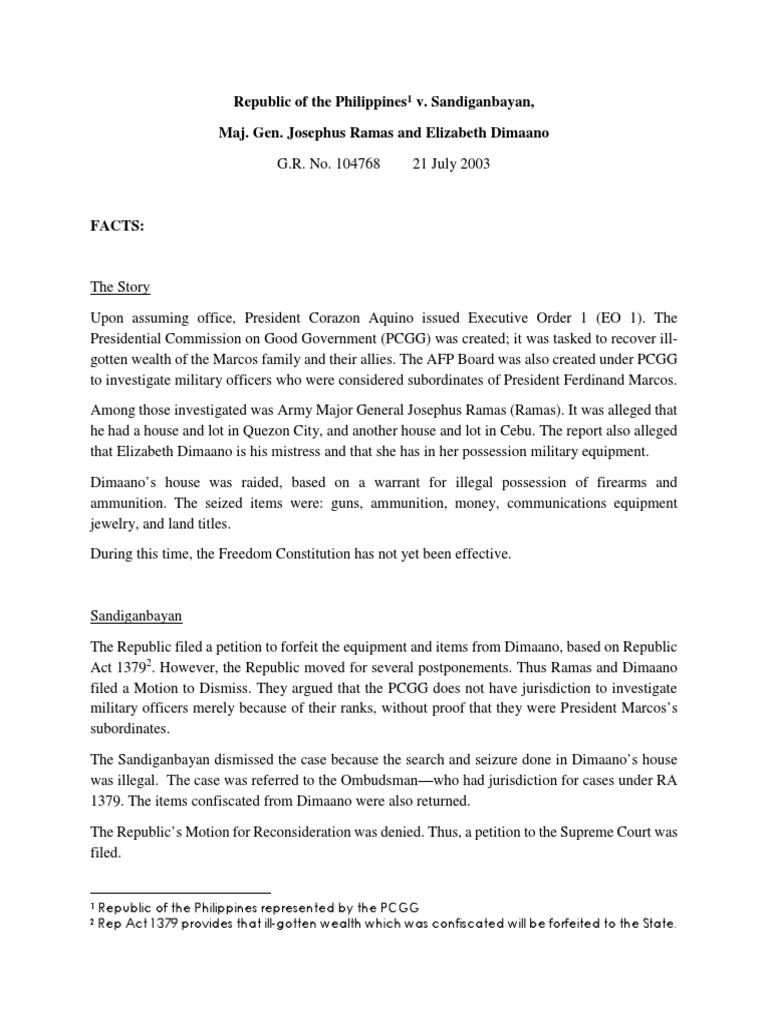 Republic of The Philippines (PCGG) V SB | PDF | Search And Seizure ...