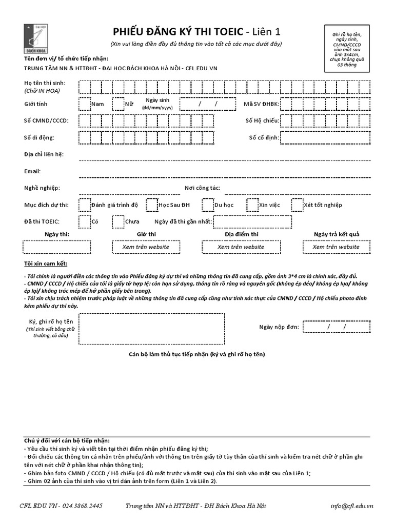 form mẫu thi toeic | PDF