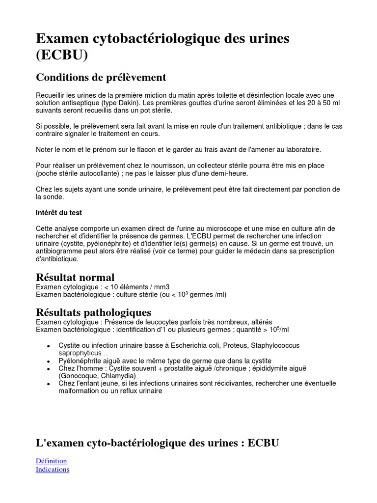 Examen Cytobactériologique Des Urines | PDF | Infection urinaire ...