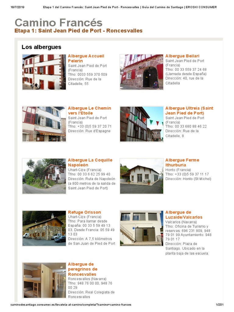 Etapa 1 Del Camino Francés - Saint Jean Pied de Port - Roncesvalles - Guía  Del Camino de Santiago - EROSKI CONSUMER PDF | PDF | Camino de santiago |  Transporte por carretera