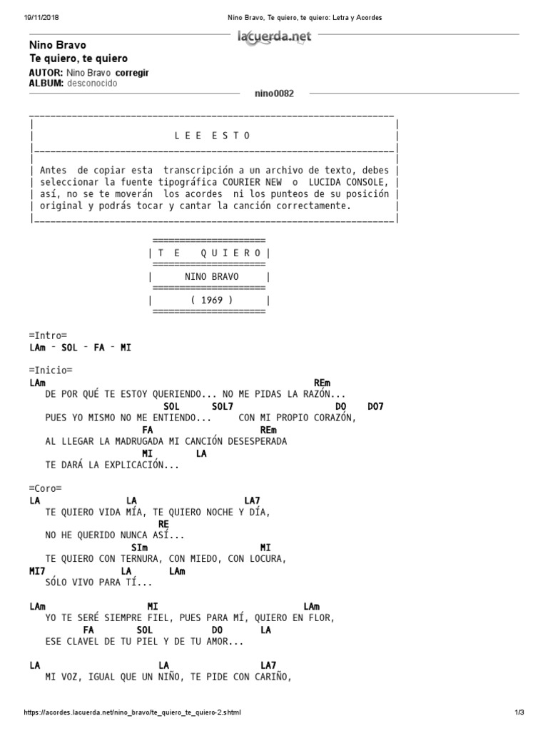 Nino Bravo Te Quiero Te Quiero Letra Y Acordes Nuevo Acorde Musica Elementos De La Musica
