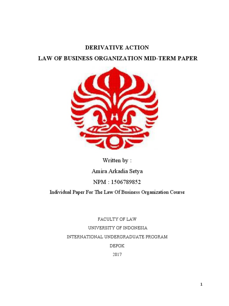 Derivative Action By Amira Arkadia Setya Board Of Directors Standing Law