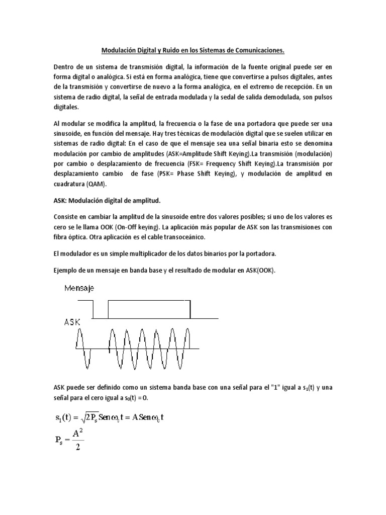 Modulación Digital en Comunicaciones | PDF | Modulación | Protocolos de ...