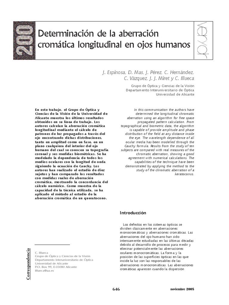 Determinación de La Aberración Cromática Longitudinal en Ojos Humanos