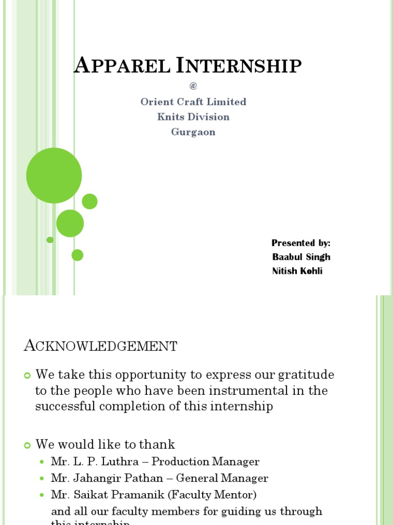 Apparel Internship Orient Craft PDF Sewing Retail