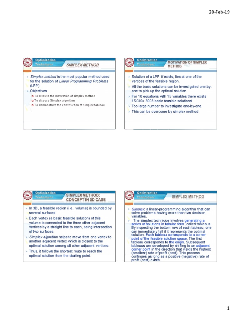 Simplex Method Pdf Linear Programming Mathematical Optimization