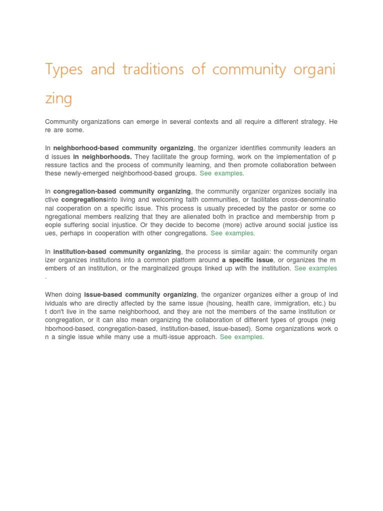 Types and Traditions of Community Organi Zing: See Examples | PDF