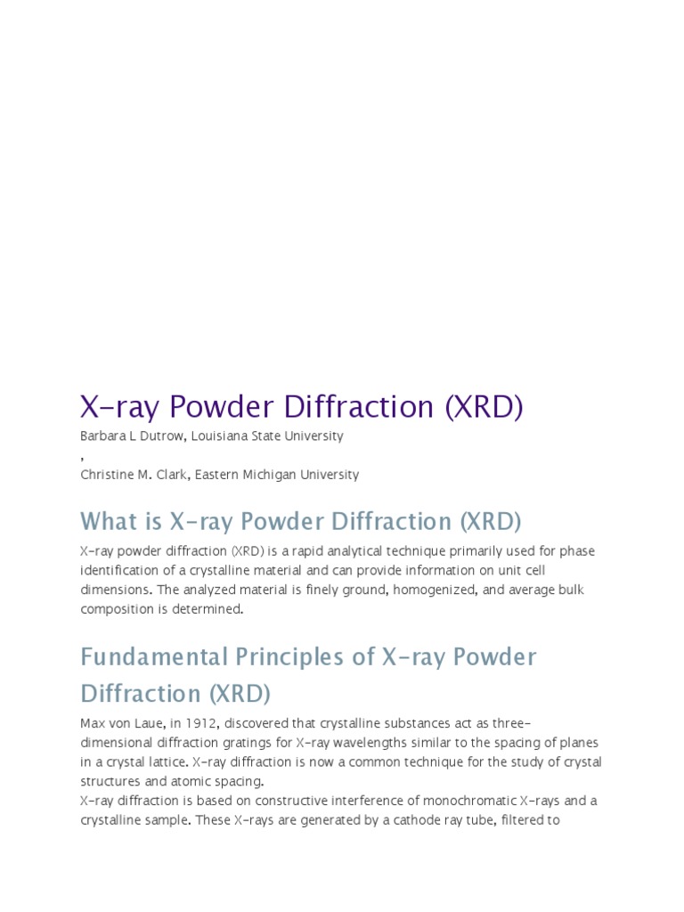 X-Ray Powder Diffraction Overview | PDF | X Ray Crystallography ...