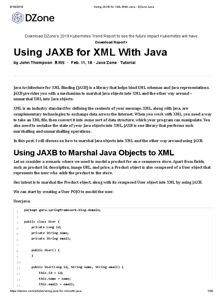 Using JAXB For XML With Java DZone Java PDF Xml Method