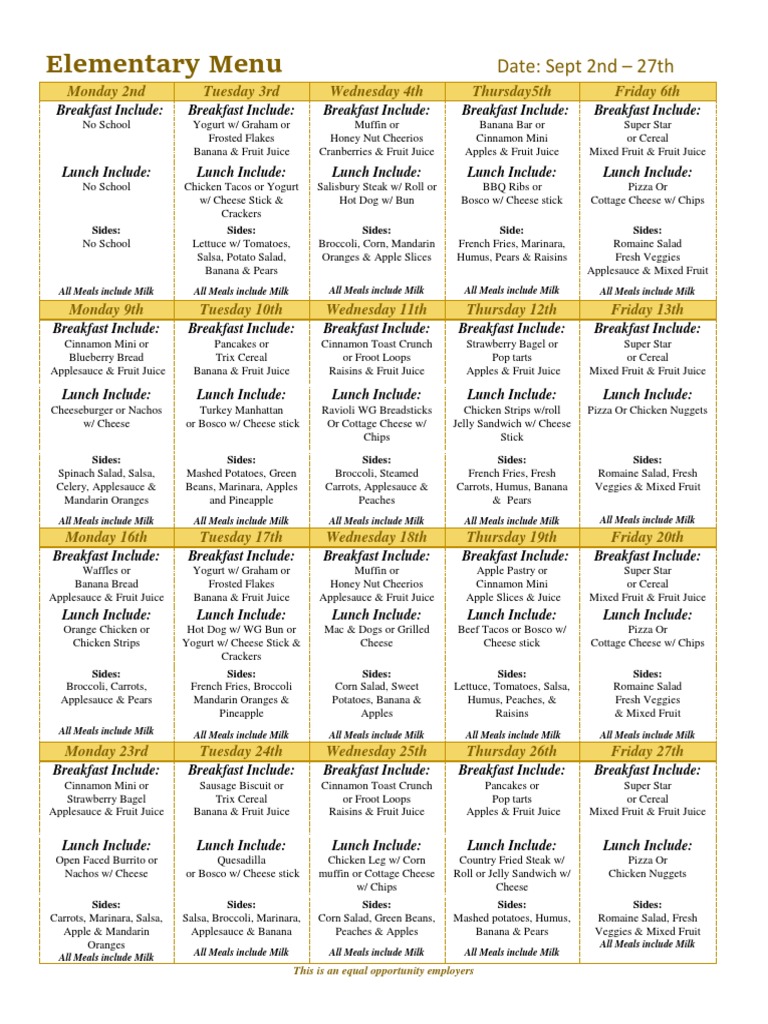 Elementary Menu Sept 2019 | PDF | Lunch | Meal
