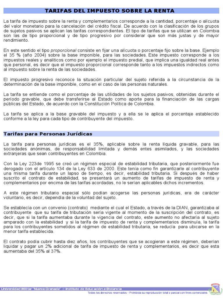 Tarifas del Impuesto sobre la Renta en Colombia | PDF | Impuesto sobre ...