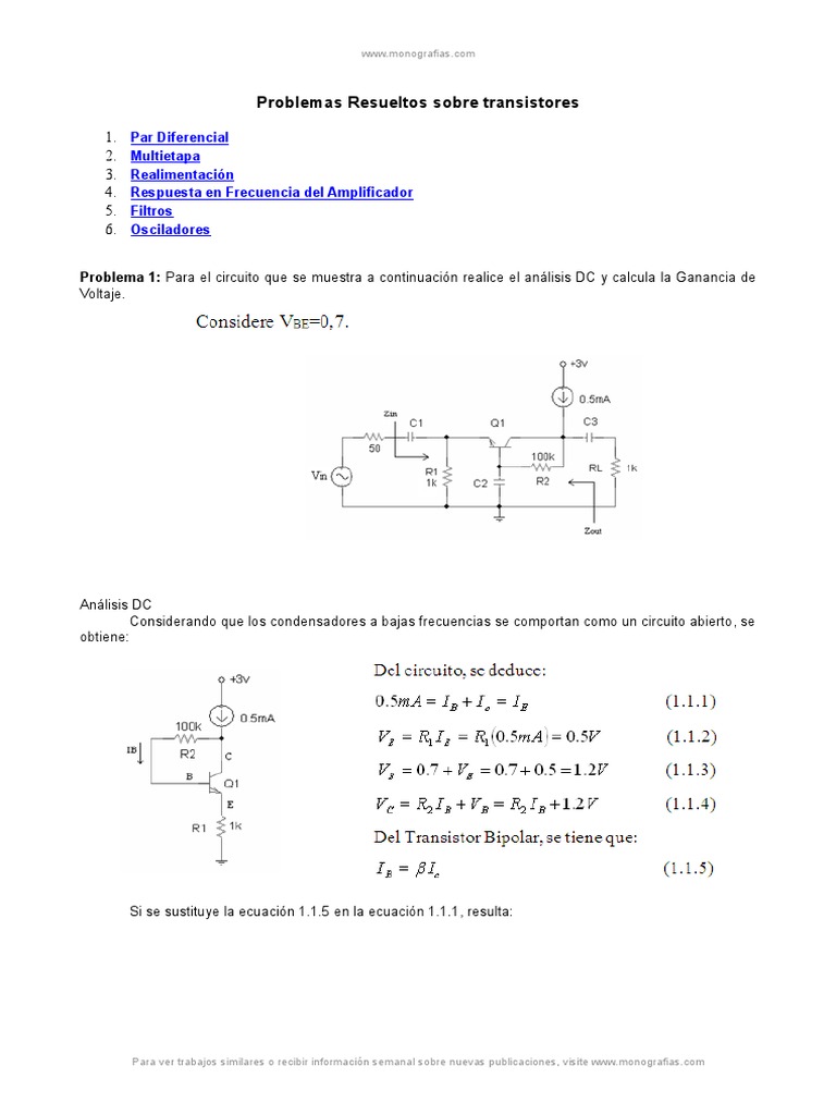 Ejercicios Resueltos Transistores PDF Transistor Realimentación