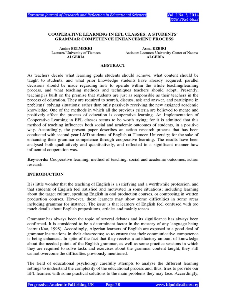 Enhancing Grammar via Cooperative Learning | PDF | Teachers | English ...