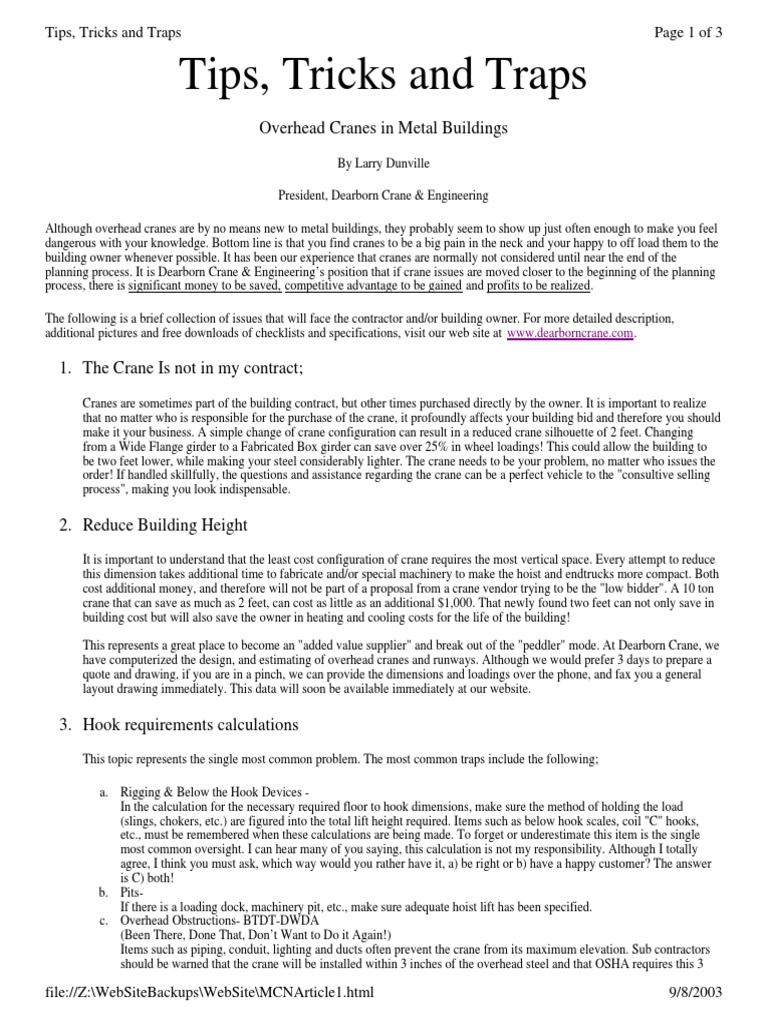 Tips Tricks and Traps of Cranes PDF Download Free PDF Crane