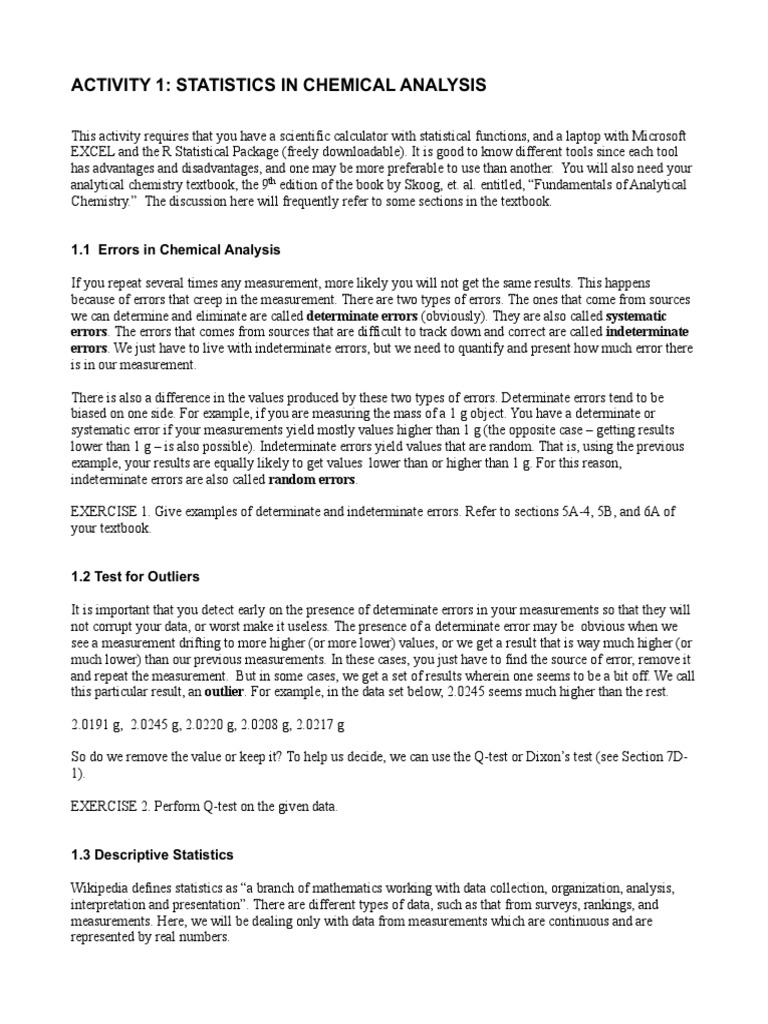 Statistics in Chemical Analysis | PDF | Standard Deviation | Confidence ...