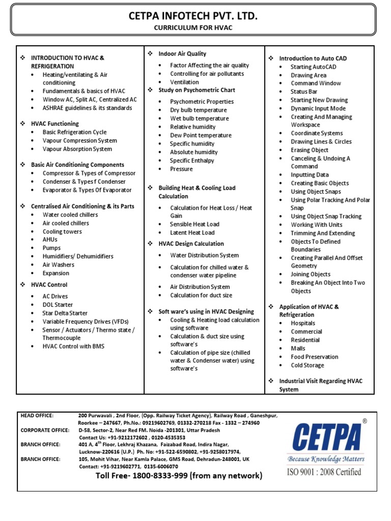 Curriculum For Hvac Toll Free18008333999 (From Any Network) PDF