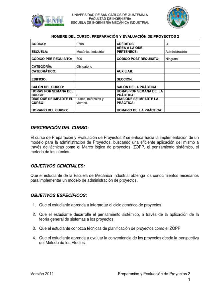 Curso de Proyectos 2: Evaluación y Administración | PDF | Prueba ...