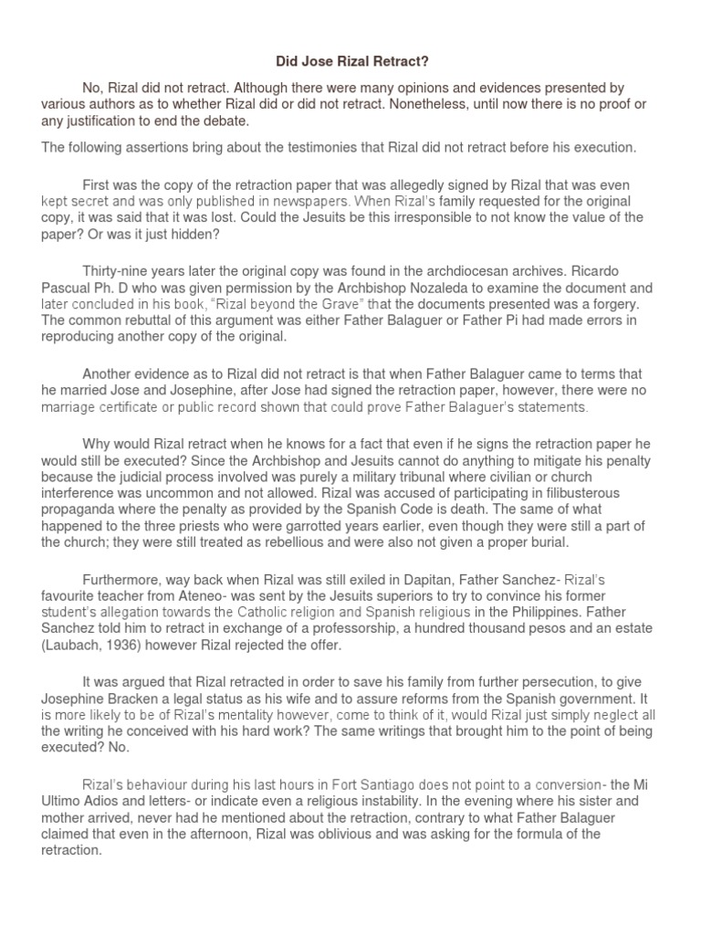 Did Jose Rizal Retracted? PDF