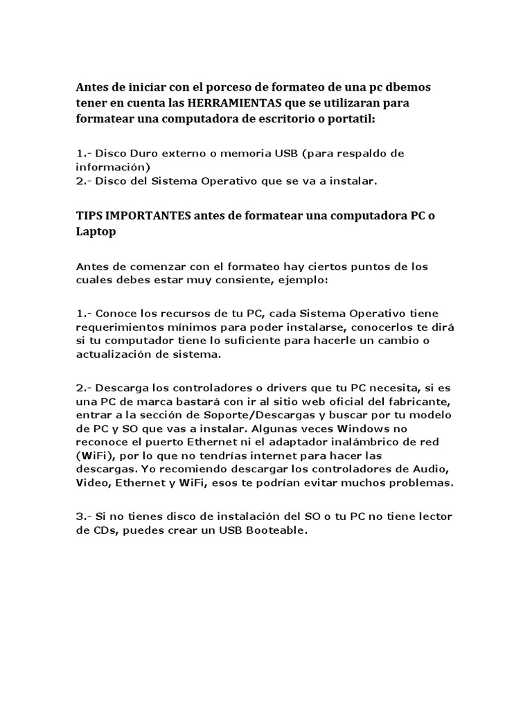 Guía para Formatear PC y Laptop | PDF | Microsoft Windows | Ordenador ...