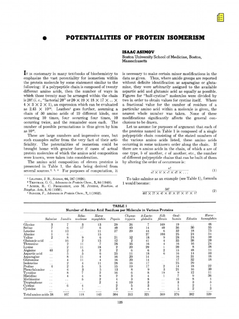 Potentialities of Protein Isomerism: Asimov | PDF | Hemoglobin | Proteins