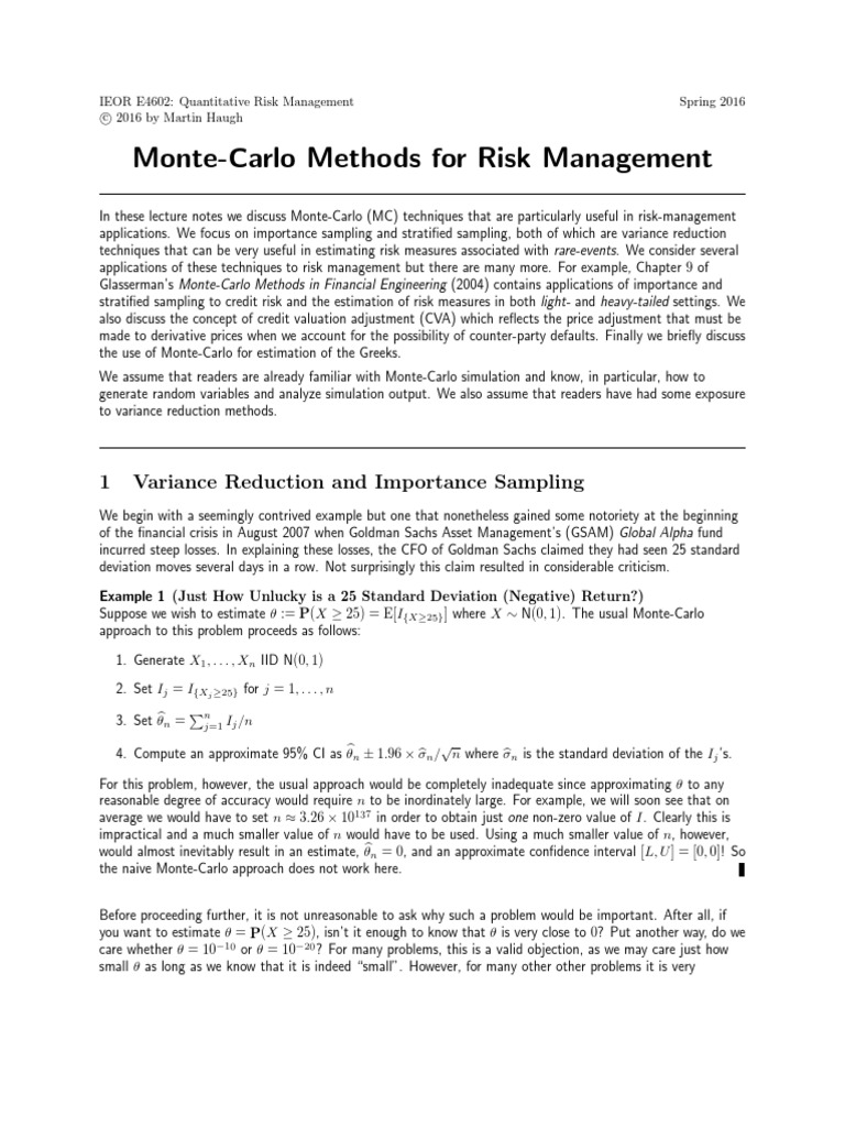 MC RiskManage | PDF | Probability Density Function | Variance