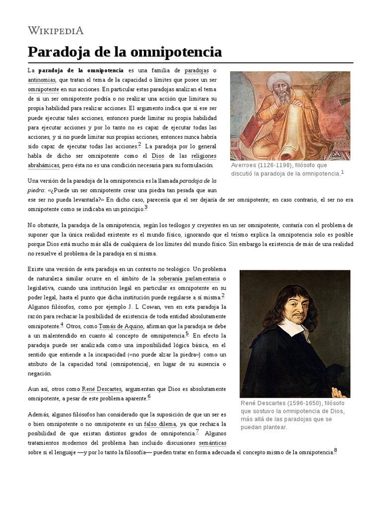 Paradoja de La Omnipotencia PDF Omnipotencia