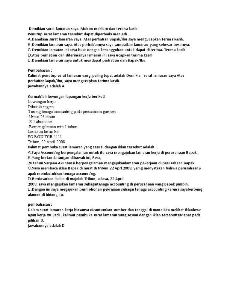 Contoh Soal Slp Bindo