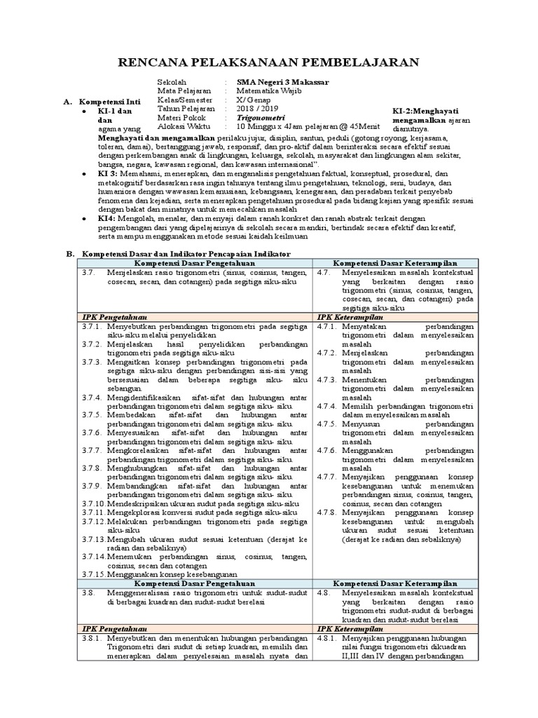 Rpp Matematika Kelas X Trigonometri K13 Fisika Pak Ipung Blogspot Com