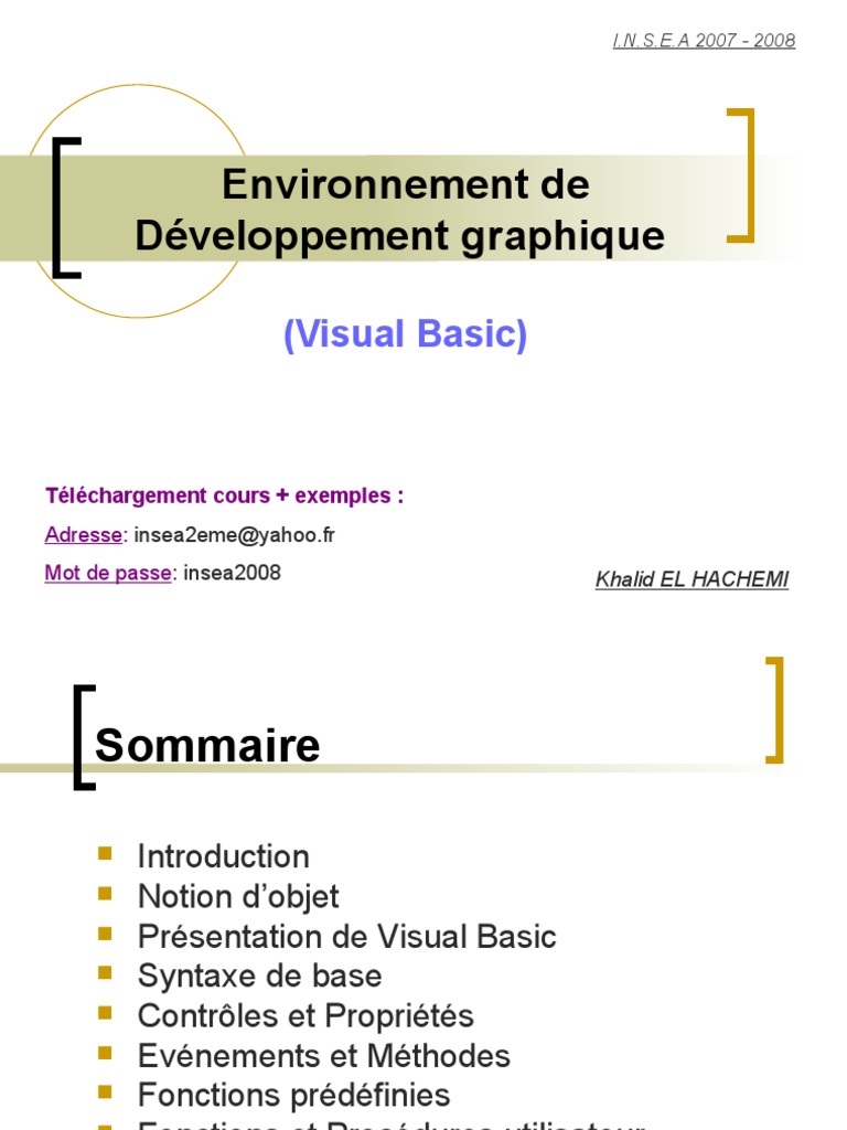 Introduction à Visual Basic | PDF | Structure de contrôle | ActiveX ...