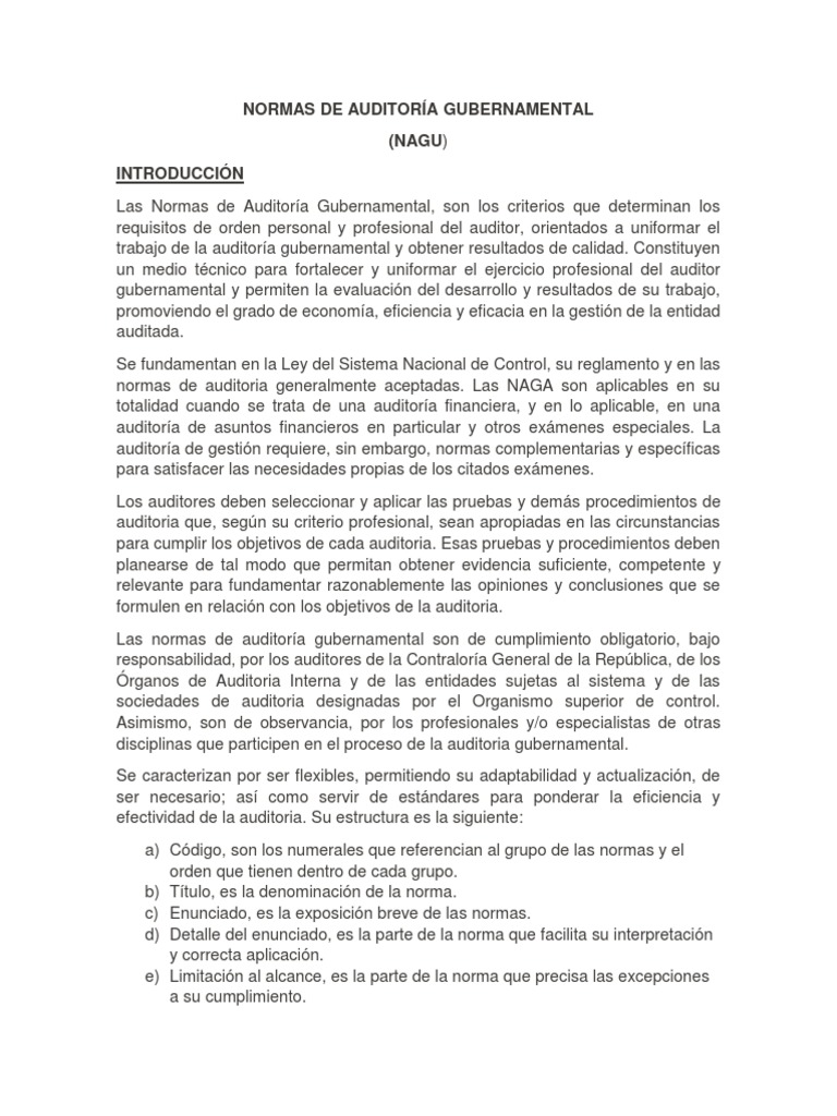 Normas de Auditoría Gubernamental | PDF | Auditoría | Contralor