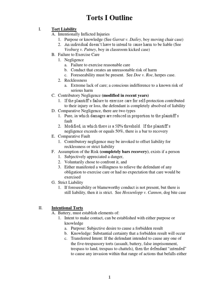An Analysis of Tort Liability and Intentional Torts According to a ...