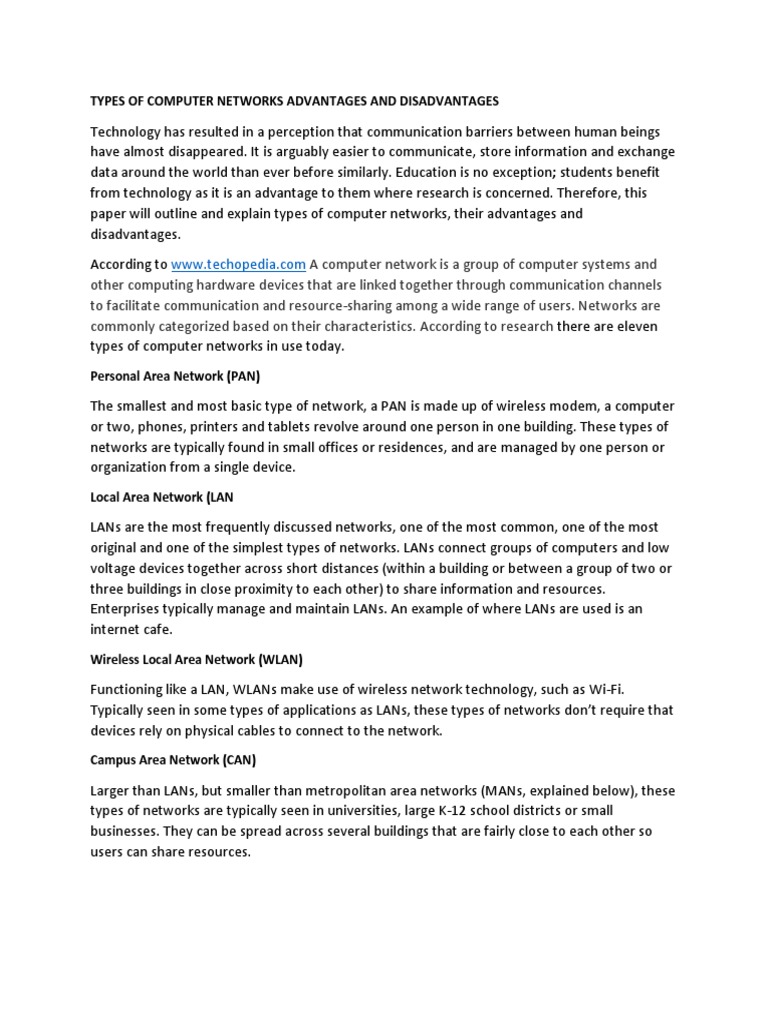 Types Of Computer Networks Advantages And Disadvantages Local Area Network Computer Network