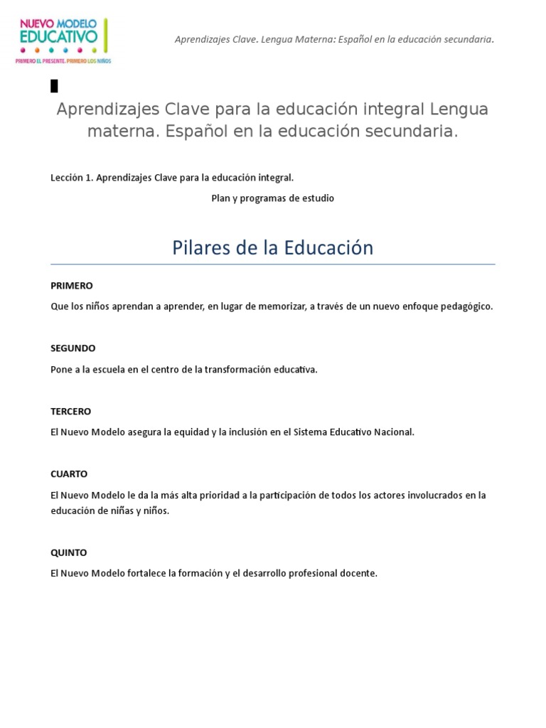 Aprendizajes Clave en Español Secundaria | PDF | Plan de estudios ...