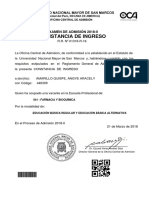 Constancia de Ingreso: Examen de Admisión 2018-Ii