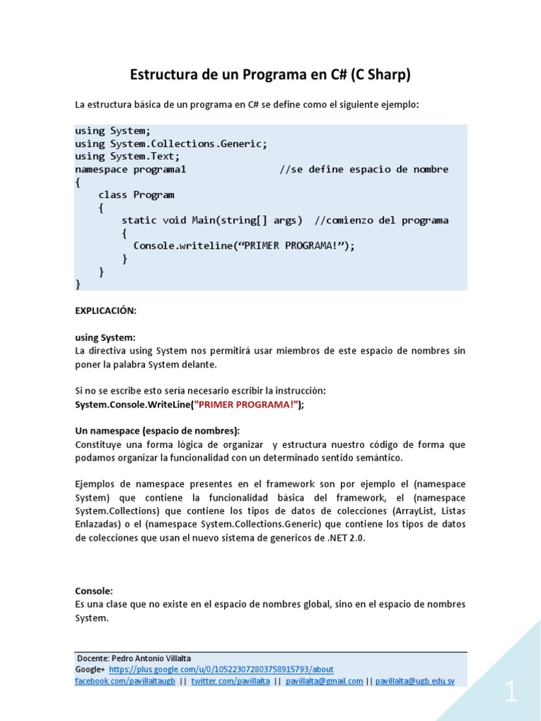 Estructura de un Programa en C# | PDF | Tipo de datos | C Sharp ...