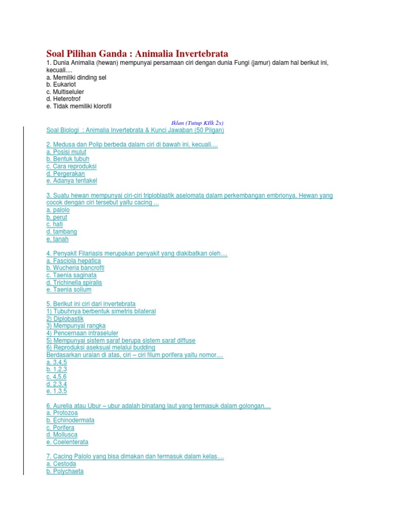 11++ Contoh soal 50 pilgan tentang nematoda beserta jawabannya info