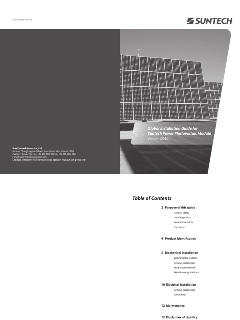 Suntech PV Module Installation Guide | PDF | Solar Panel | Photovoltaic ...