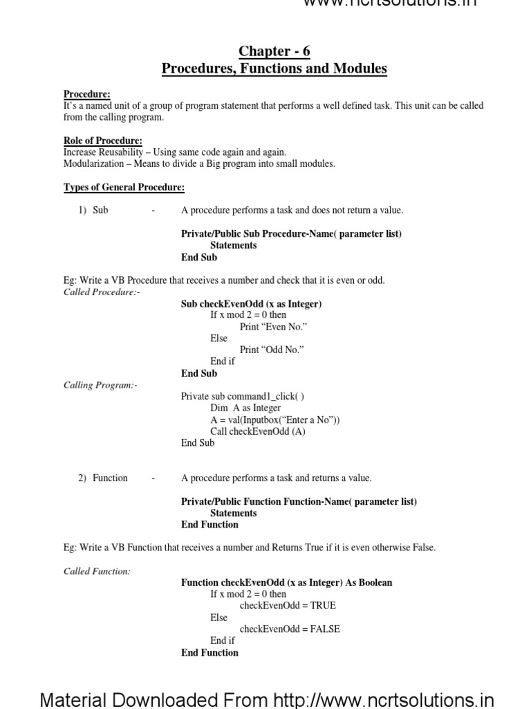 12 Informatics Practices Procedures Functions and Modules Key 1 | PDF ...