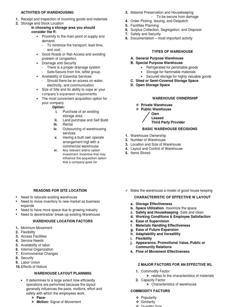 Warehouse Activities and Management Guide | PDF | Warehouse | Supply ...