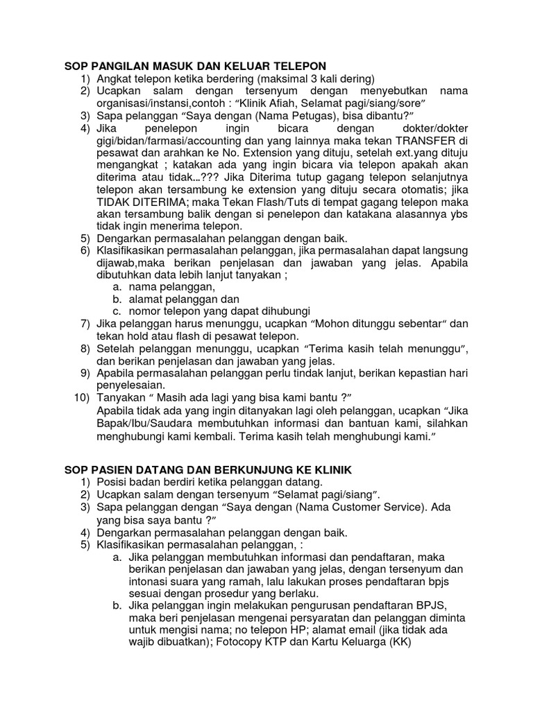 SOP CS Klinik | PDF