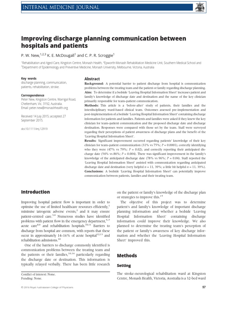 Improving Discharge Planning Communication Between Hospitals and ...