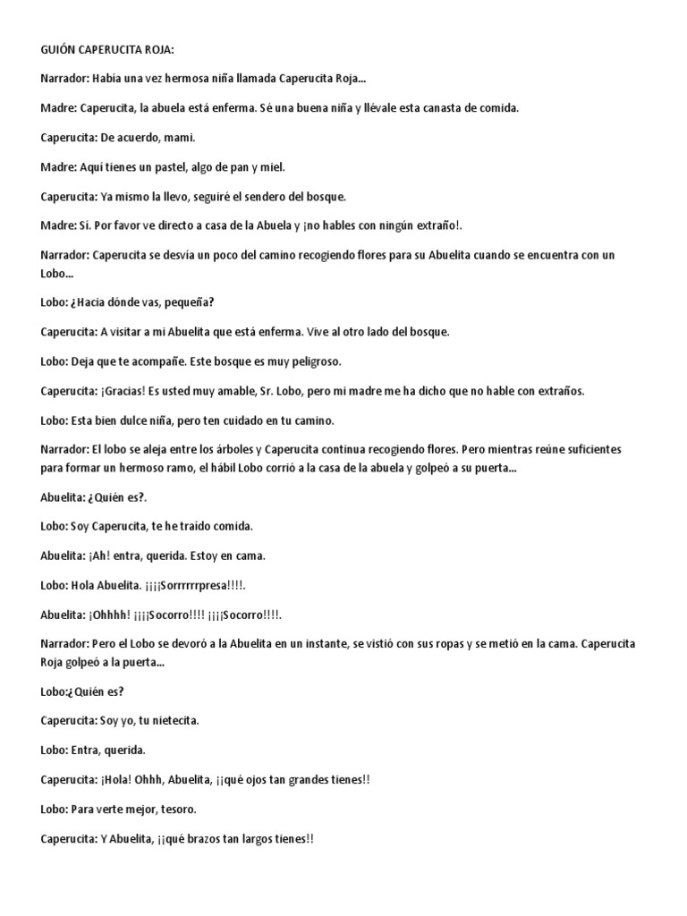 Guión Caperucita Roja Caperucita Roja Teatro Prueba gratuita de 30 días Scribd