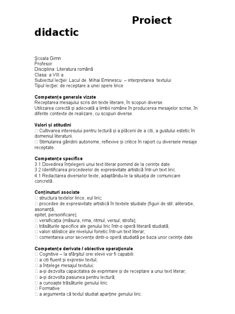 160 Proiect Didactic | PDF