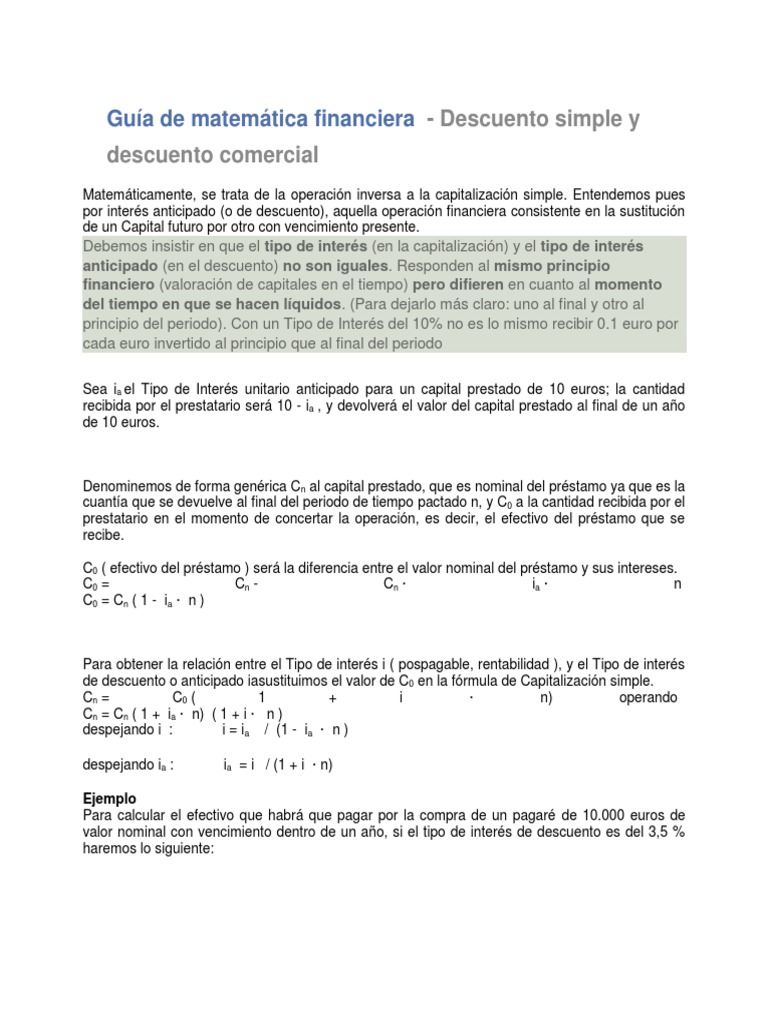 Guía de Matemática Financiera | PDF | Interés | Tasas de interés