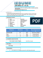 (Barkat Ali) : Degree Division Year Board/Universit y