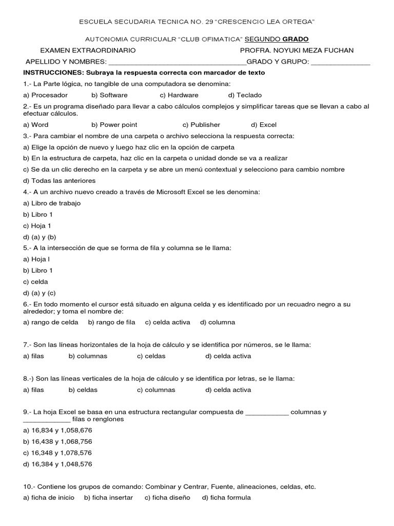 Examen | PDF | Hardware de la computadora | Hoja de cálculo
