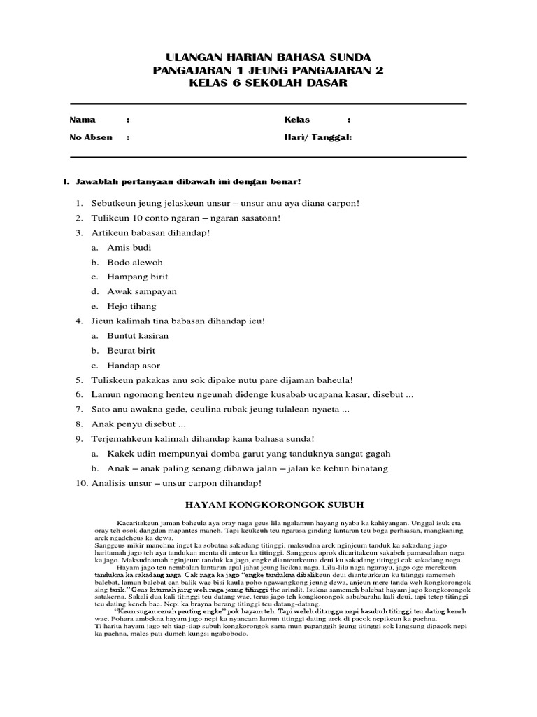 Ulangan Harian Bahasa Sunda Kelas 6 Pdf