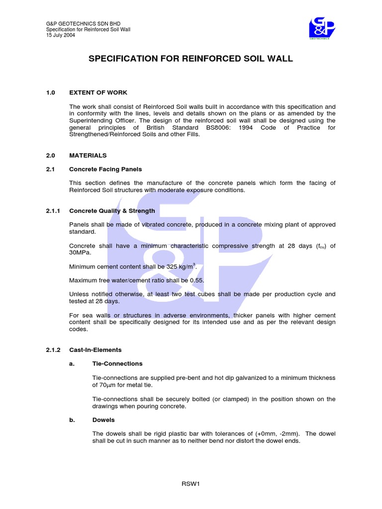 Specification For Reinforced Soil Wall | PDF | Wall | Concrete