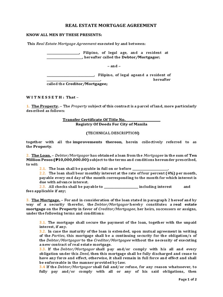 Real Estate Mortgage Contract Mortgage Law Foreclosure