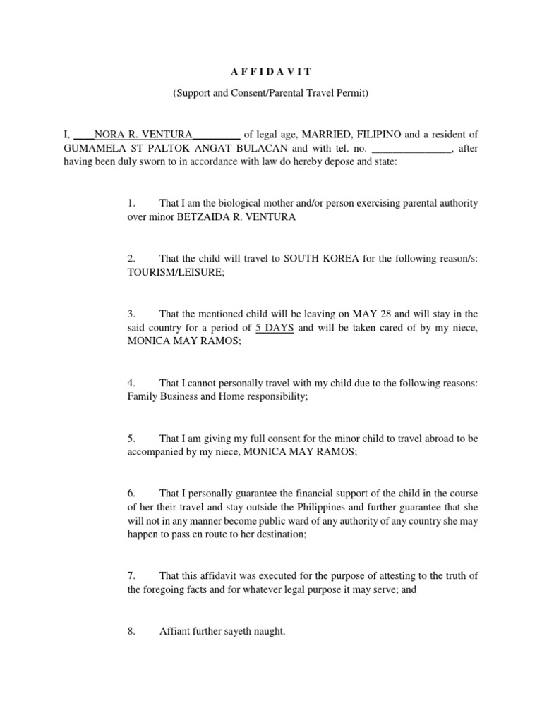 A F F I D A V I T of Consent - Mother | PDF